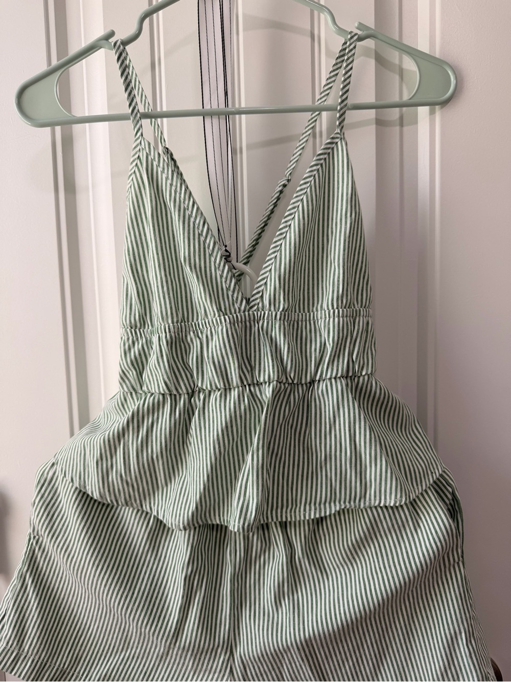 Green and White Striped Romper